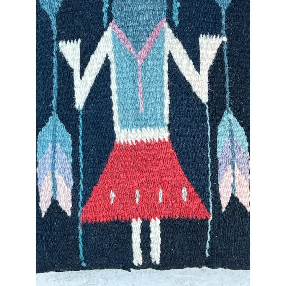 Zapotec Wish Pillow Black W/ Hand Woven Yei Figure & Heart Charm in Pocket Wool